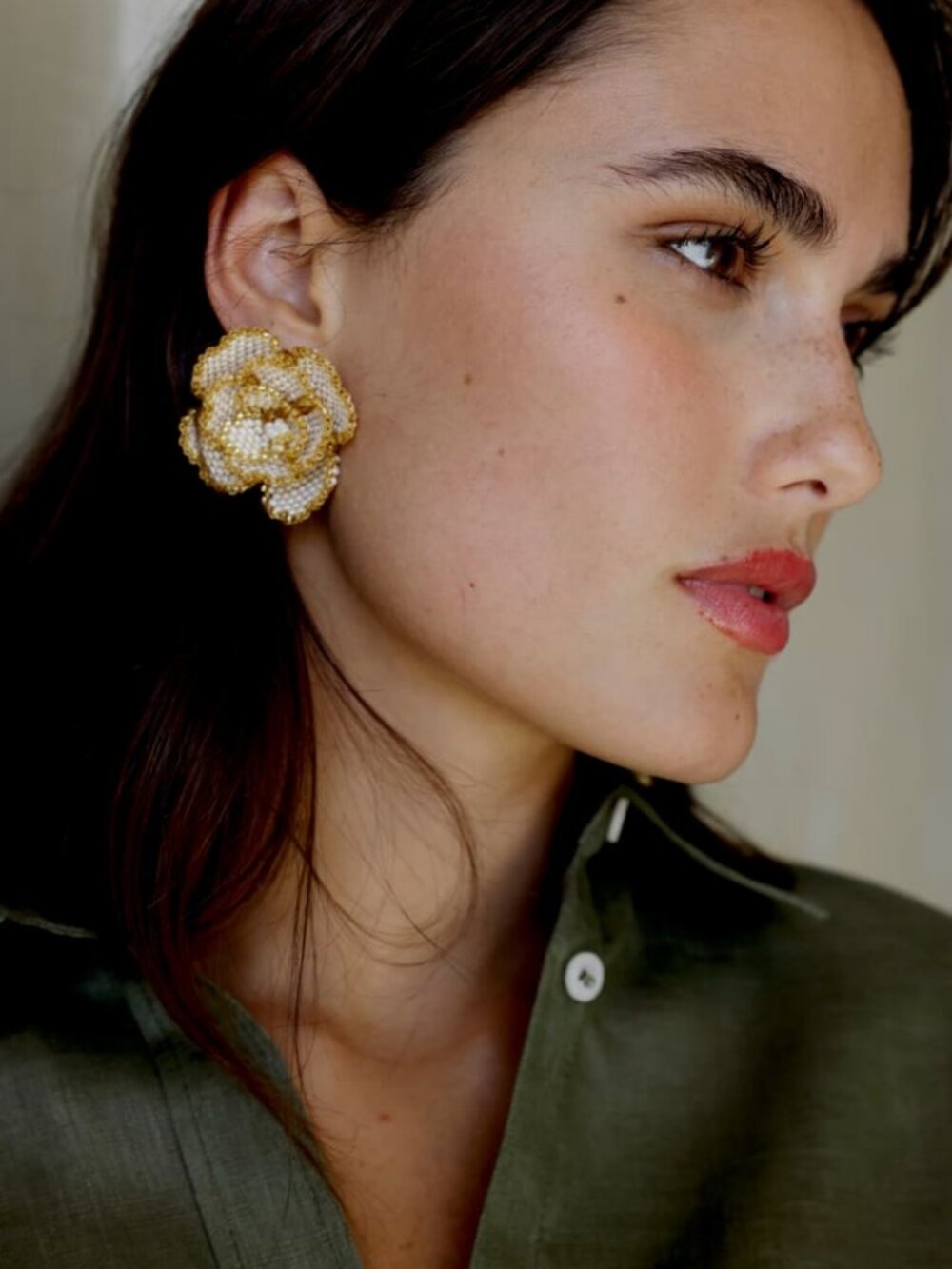 Beaded Asymmetrical Earrings - Gold